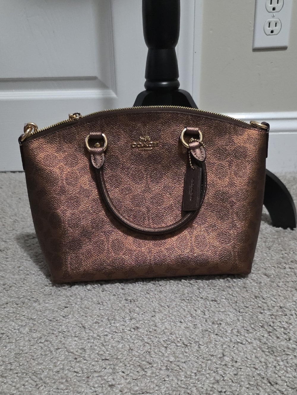 Coach Sadie Satchel Crossbody Bag in Metallic Signature Coated Canvas